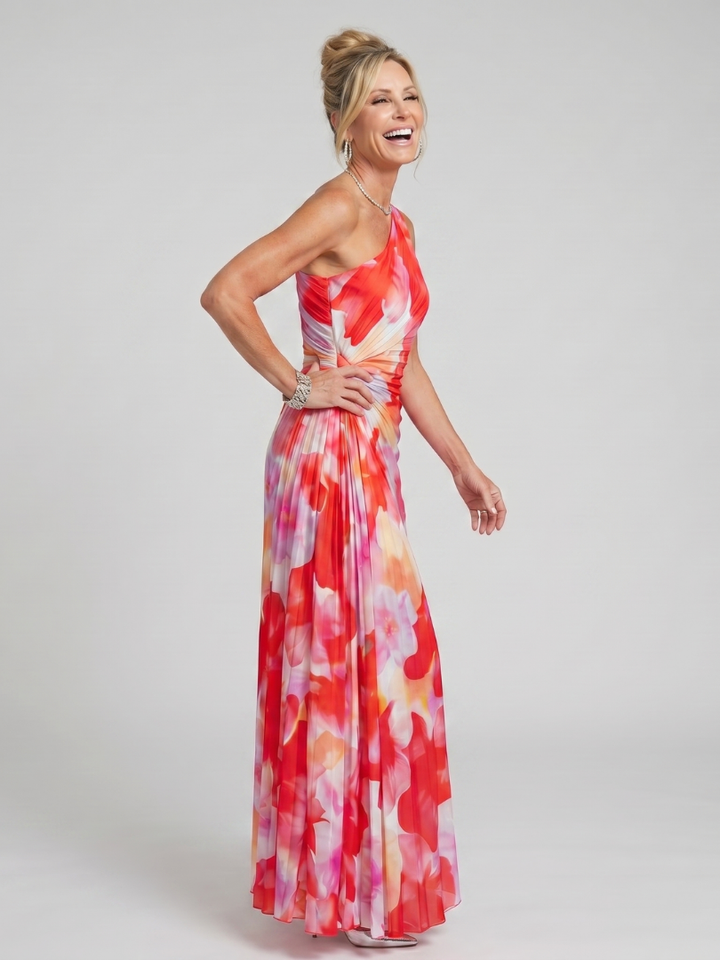 Taya | Vestido midi de um ombro com corpete plissado
