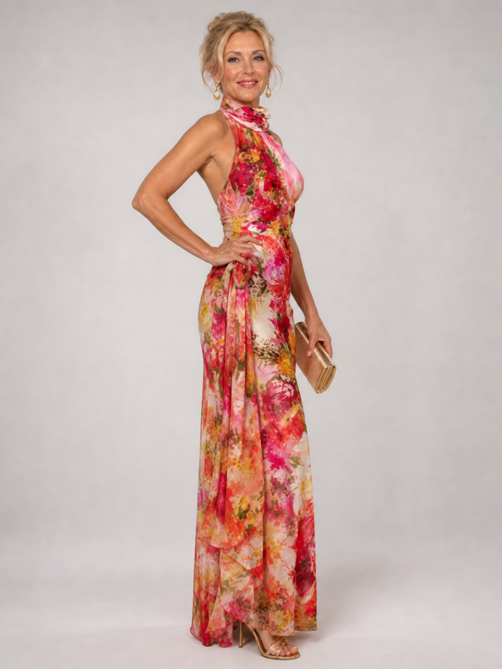 Elisabetta | Vestido maxi floral com decote coração
