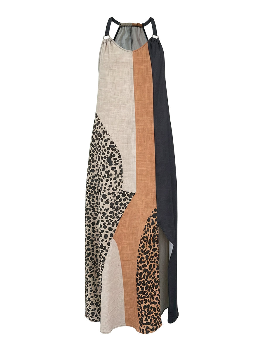 LUCIA | Vestido Maxi Frente Única com Estampado Leopardo e Painéis Assimétricos