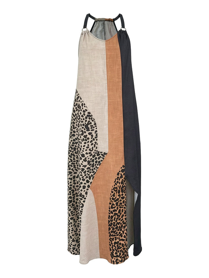 LUCIA | Vestido Maxi Frente Única com Estampado Leopardo e Painéis Assimétricos
