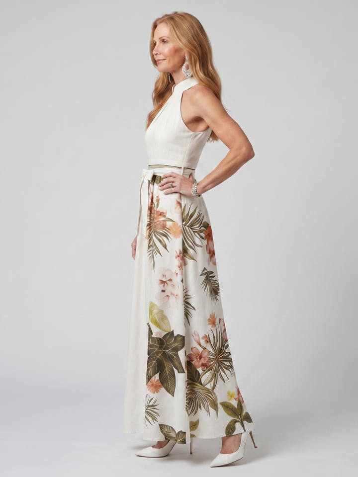 Meadow | Vestido maxi com decote drapeado e painéis botânicos