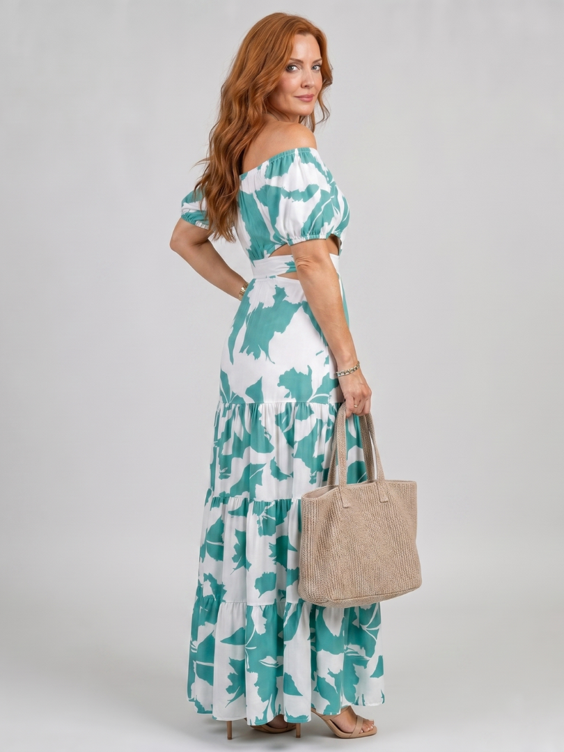 Coralie | Vestido maxi de ombros descobertos com recortes
