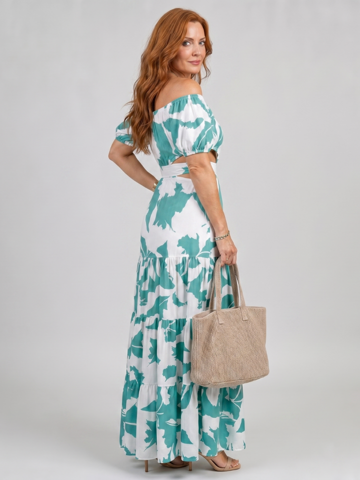 Coralie | Vestido maxi de ombros descobertos com recortes