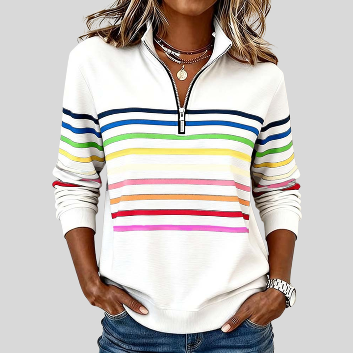 Prismette™ | Sweatshirt às riscas coloridas com fecho de 1/4