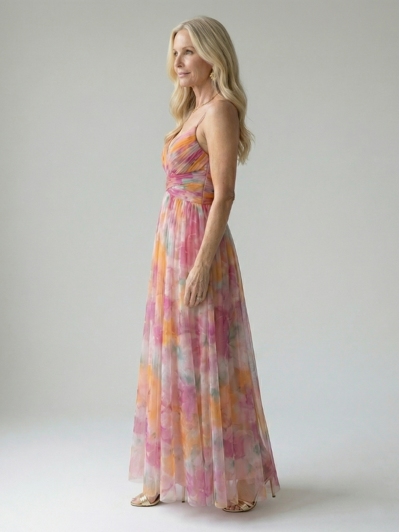 Élise | Vestido maxi envelope com degradé de cores