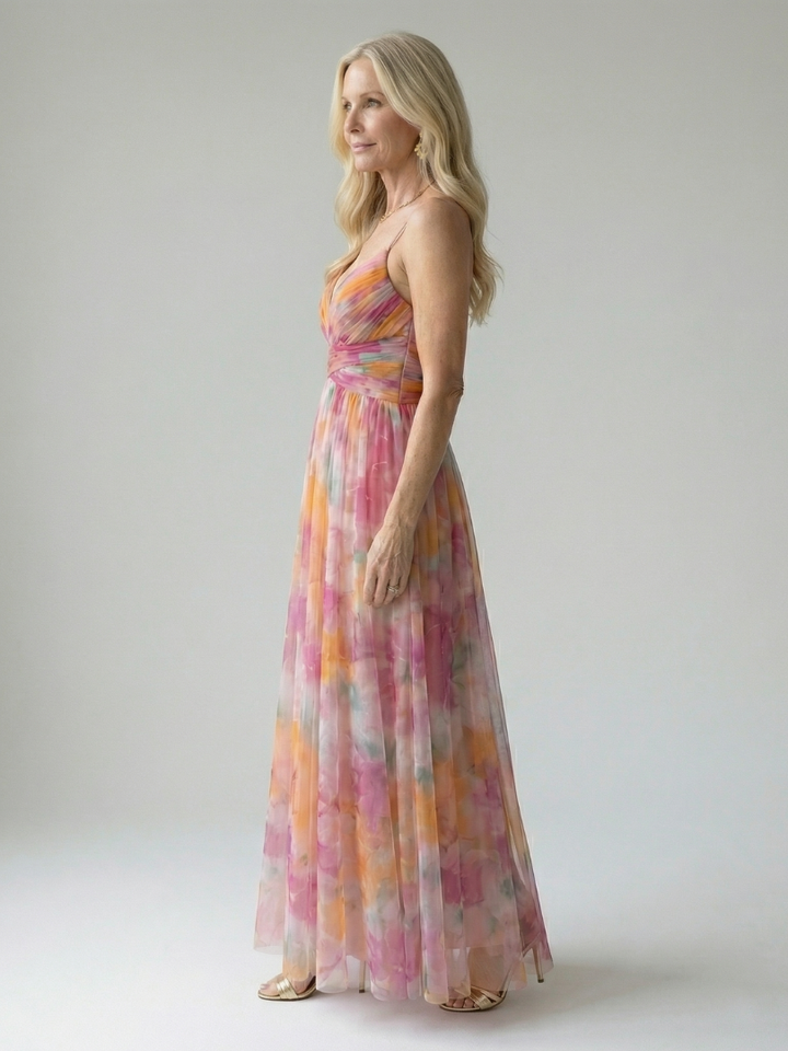 Élise | Vestido maxi envelope com degradé de cores
