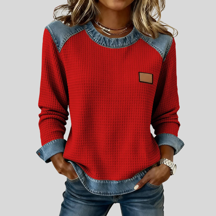 Delancine™ | Sweatshirt em waffle com design patchwork