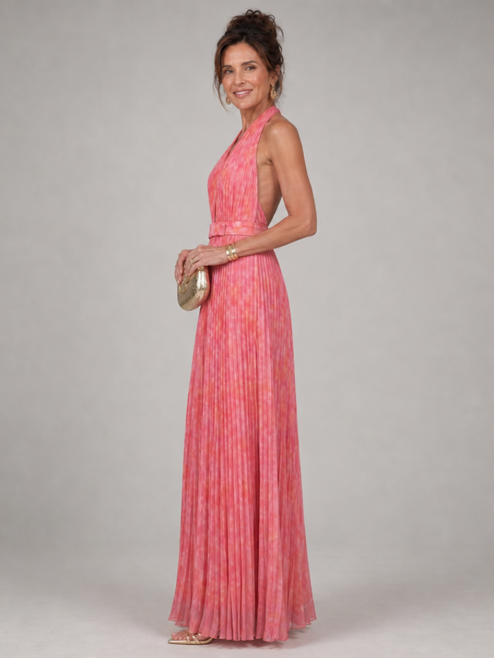 Rosalie | Vestido maxi plissado com gola halter