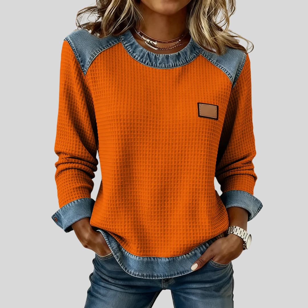 Delancine™ | Sweatshirt em waffle com design patchwork
