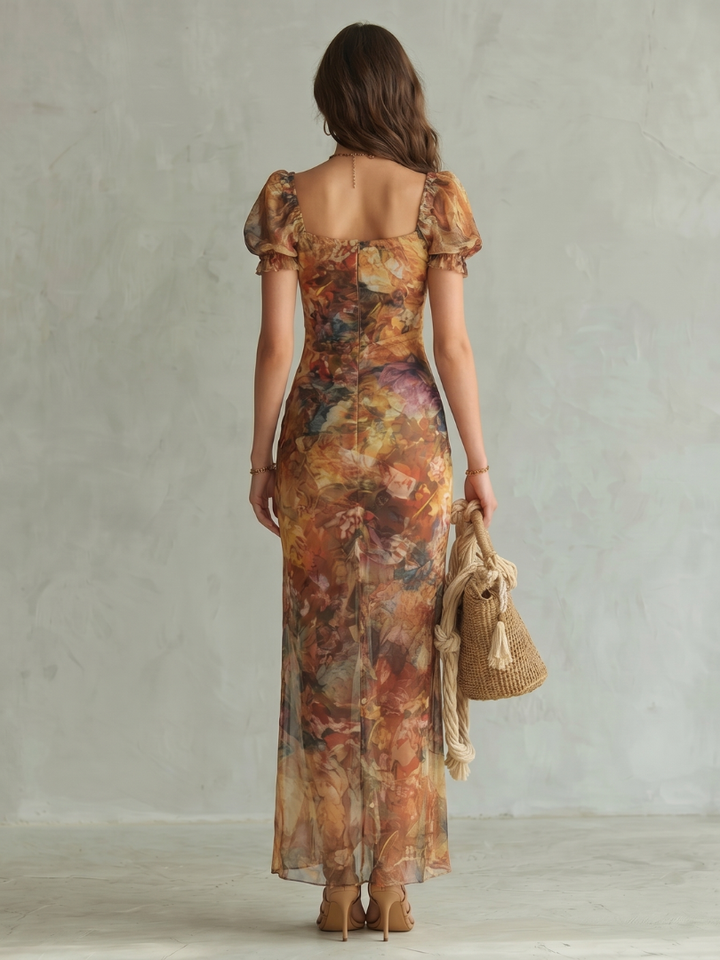 Ciel | Vestido midi com mangas de folhos e racha