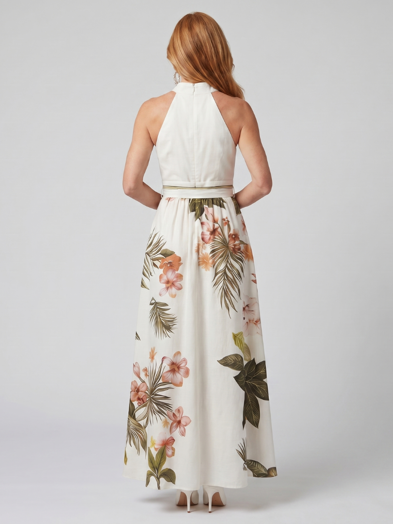 Meadow | Vestido maxi com decote drapeado e painéis botânicos