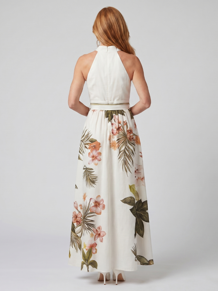Meadow | Vestido maxi com decote drapeado e painéis botânicos