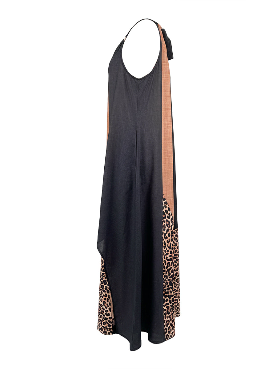 LUCIA | Vestido Maxi Frente Única com Estampado Leopardo e Painéis Assimétricos