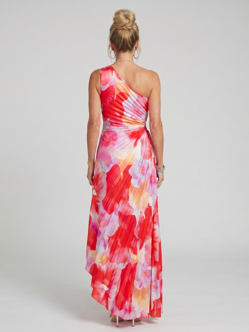 Taya | Vestido midi de um ombro com corpete plissado