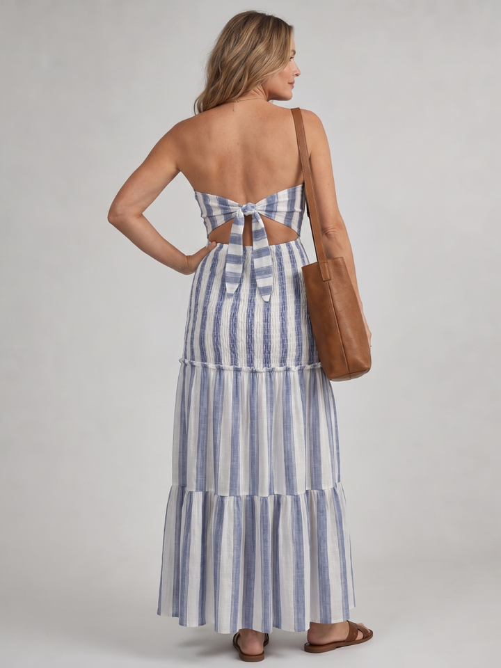 Amandine | Vestido midi cai-cai às riscas