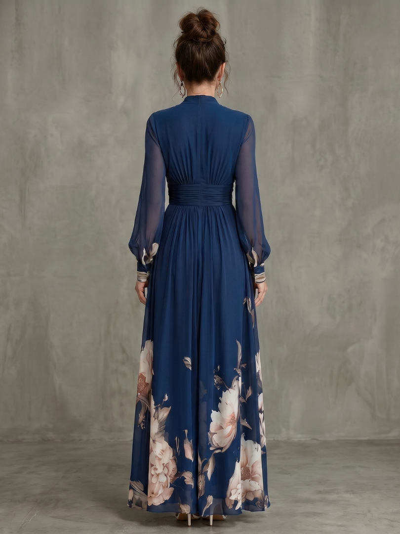 Ziva | Vestido Maxi Plissado com Mangas Transparentes