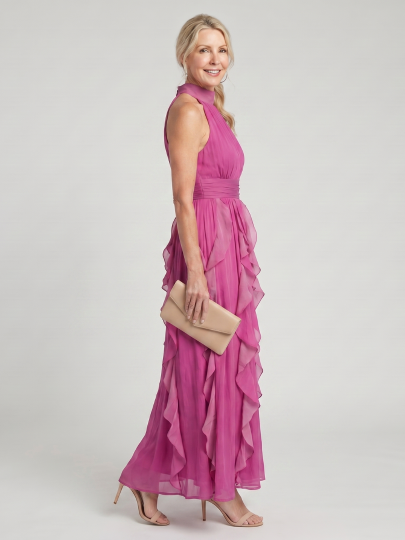 Orea | Vestido maxi com folhos e gola alta
