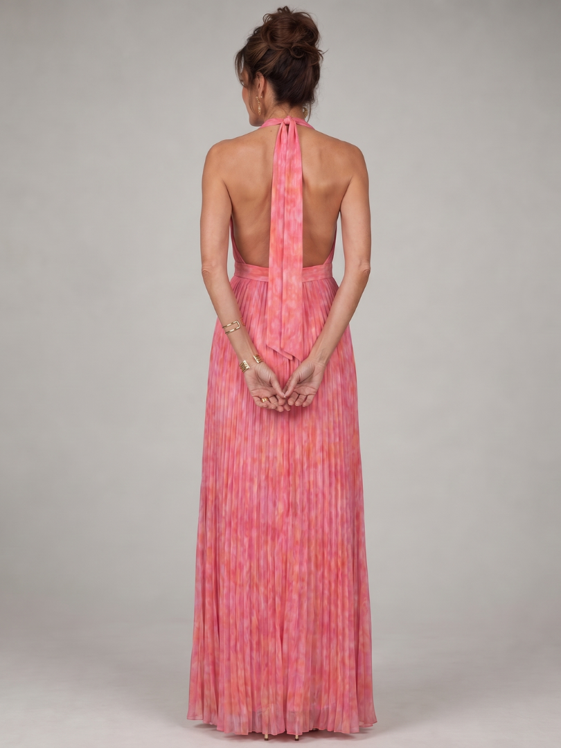 Rosalie | Vestido maxi plissado com gola halter