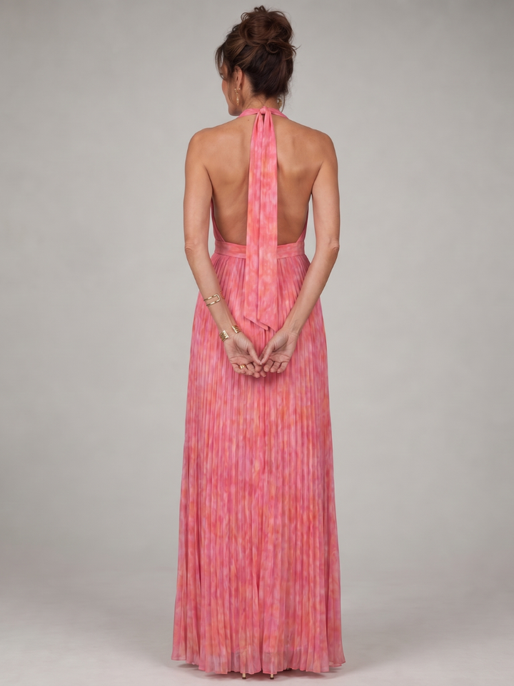 Rosalie | Vestido maxi plissado com gola halter