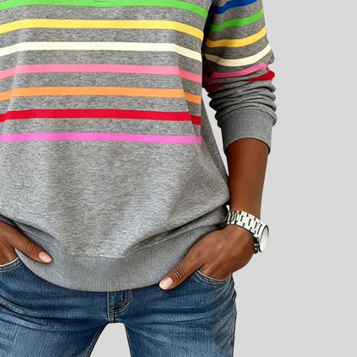 Prismette™ | Sweatshirt às riscas coloridas com fecho de 1/4
