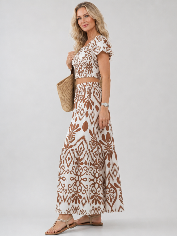 Noémie | Vestido midi floral com mangas de folhos