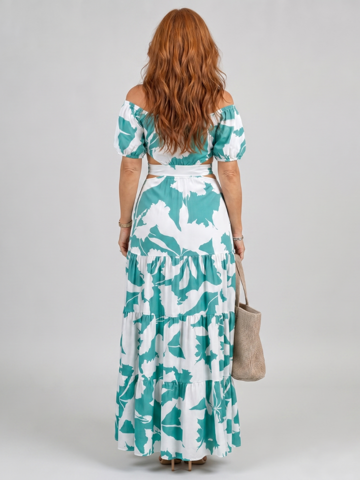 Coralie | Vestido maxi de ombros descobertos com recortes