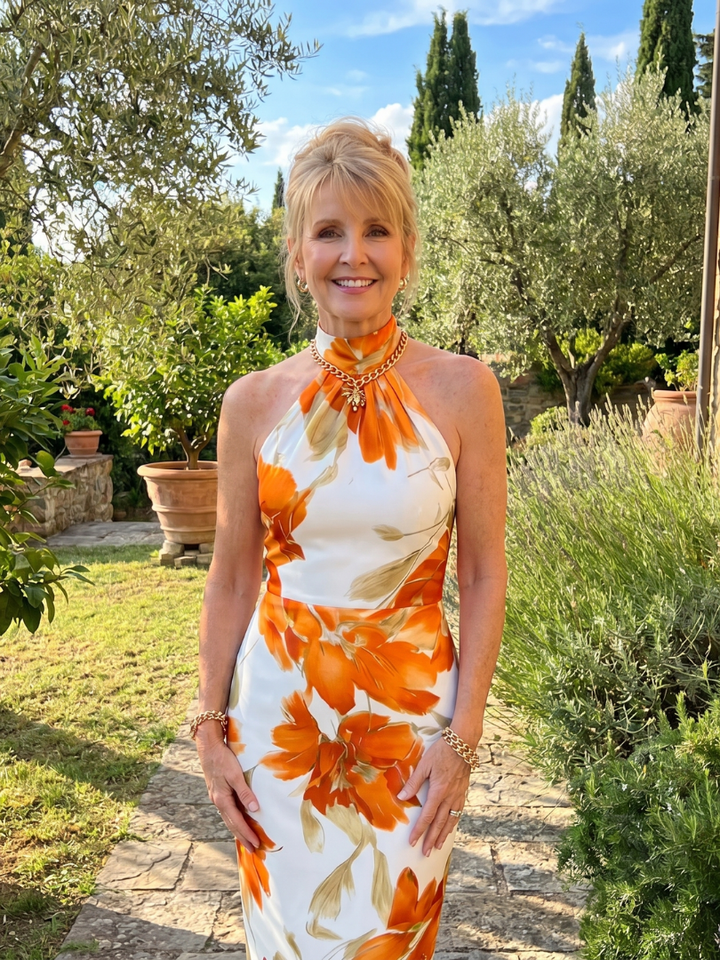 Zinnara | Vestido midi com decote em V e estampado floral