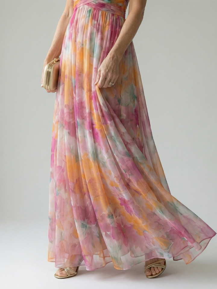 Élise | Vestido maxi envelope com degradé de cores