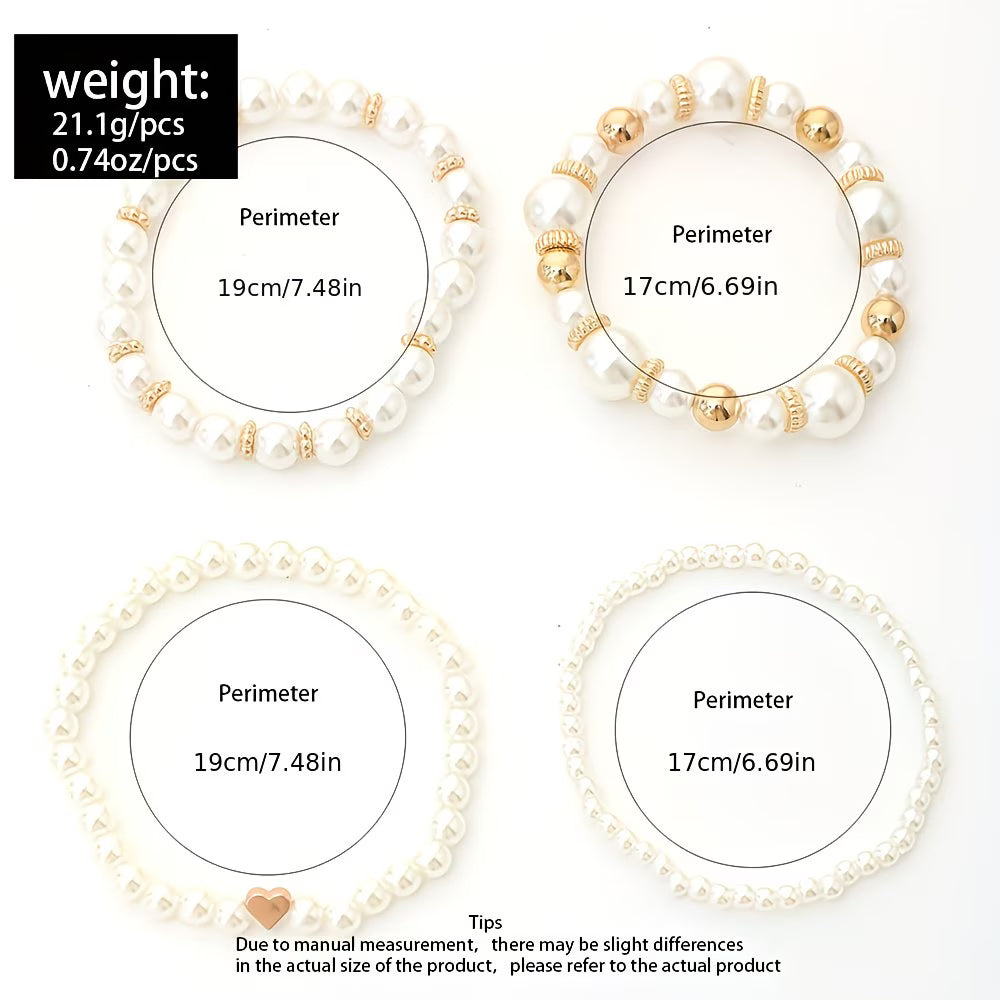 Conjunto de 4 Pulseiras de Pérolas Empilháveis | 1+1 grátis hoje