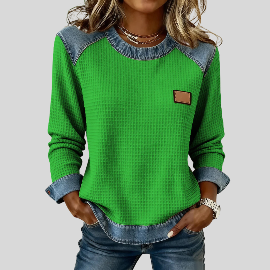Delancine™ | Sweatshirt em waffle com design patchwork