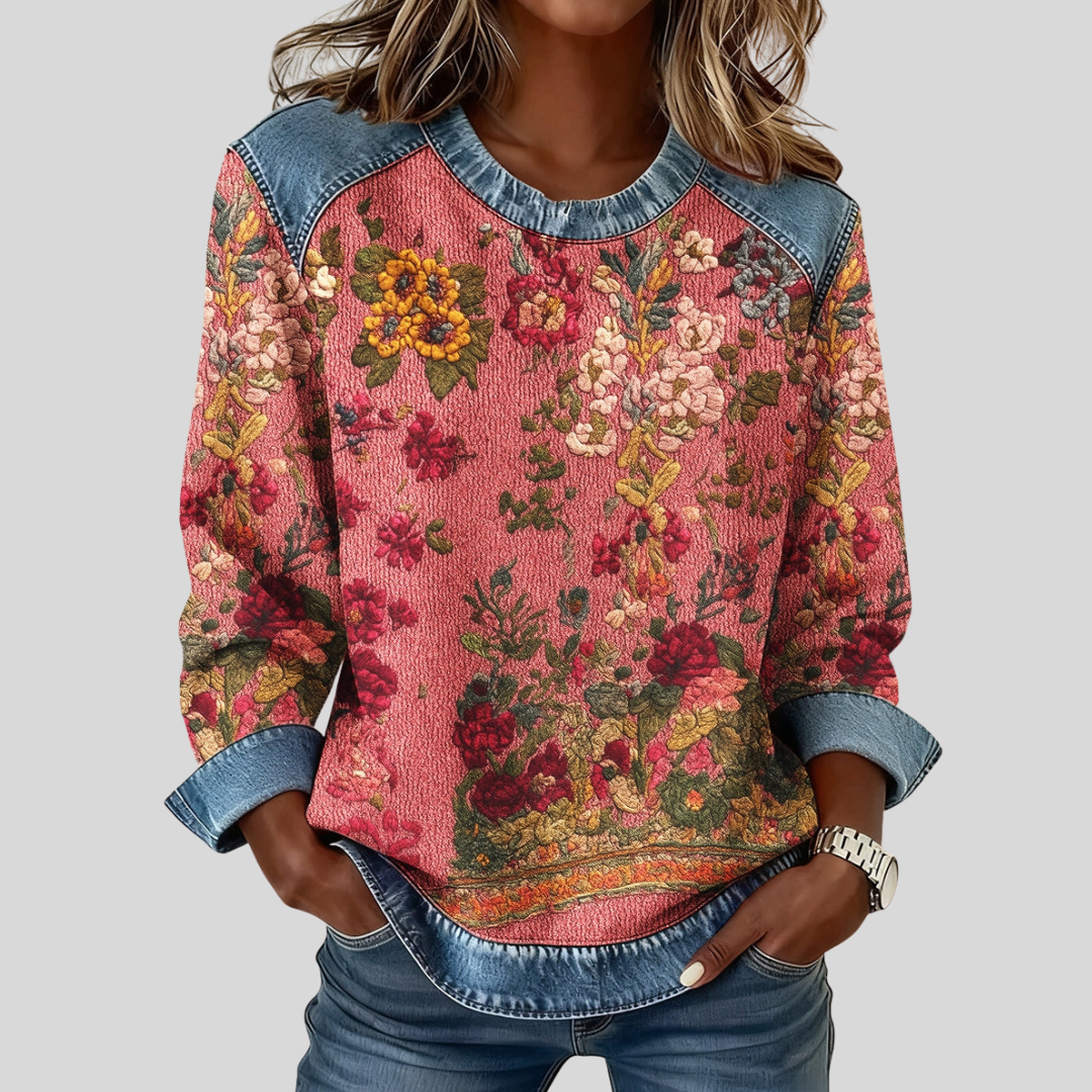 Orabelle™ | Sweatshirt com estampado floral e detalhes em ganga