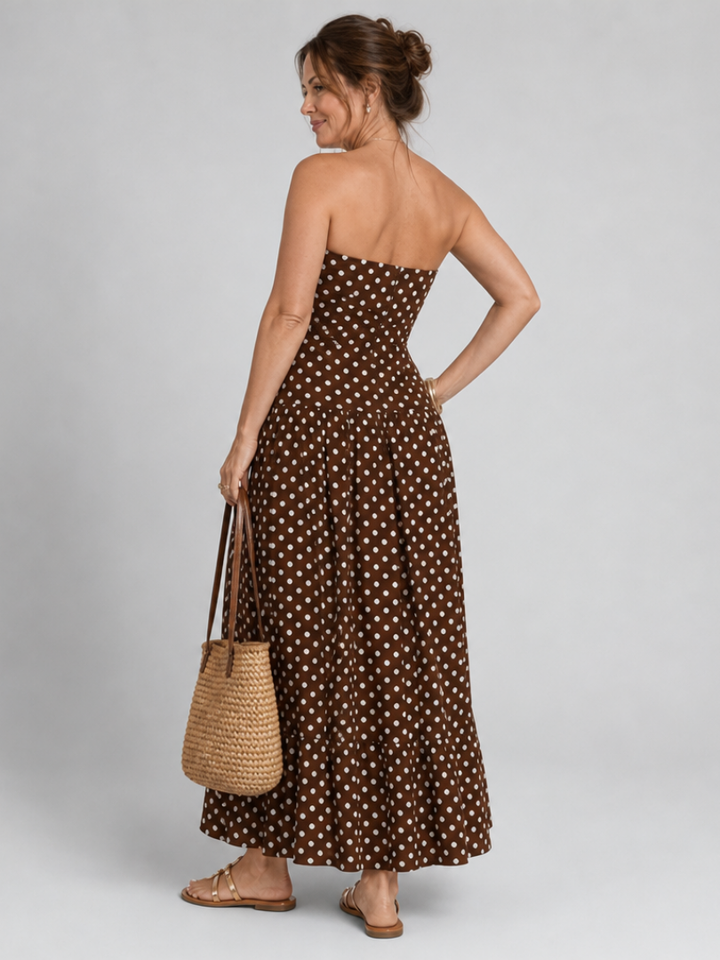 Solène | Vestido midi cai-cai às bolinhas