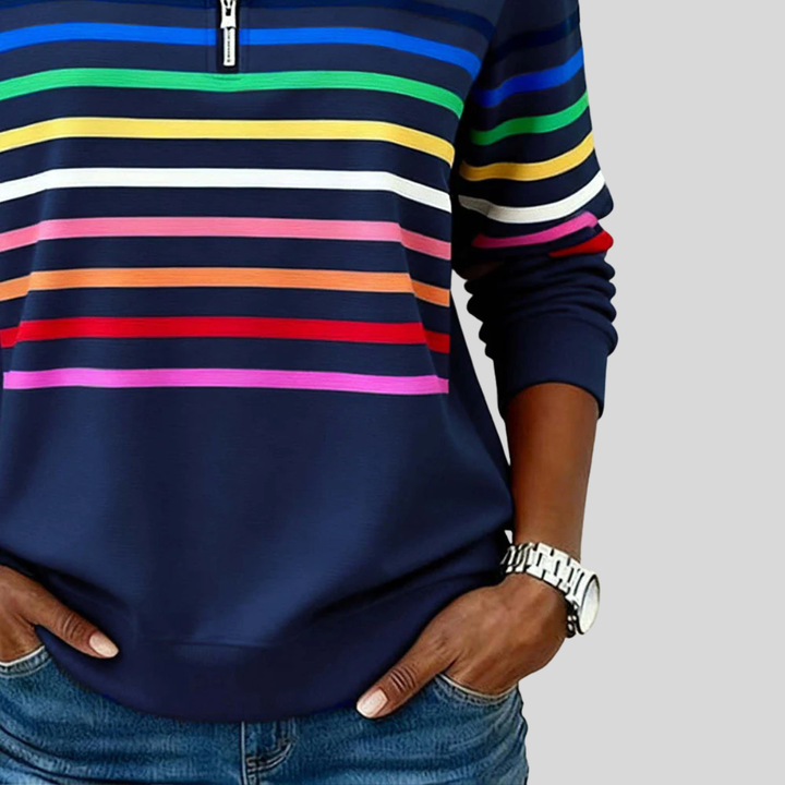Prismette™ | Sweatshirt às riscas coloridas com fecho de 1/4