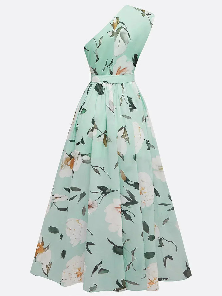 Julie | Vestido Maxi de Chiffon Verde com Estampado Floral