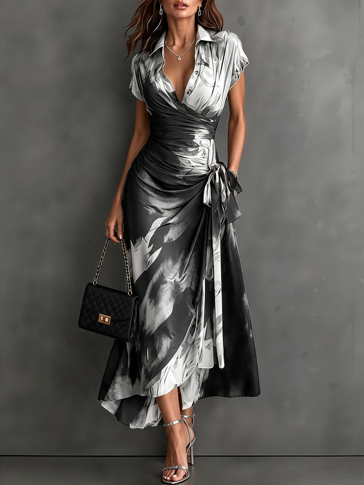 Vestido Midi Trespassado Branco e Preto