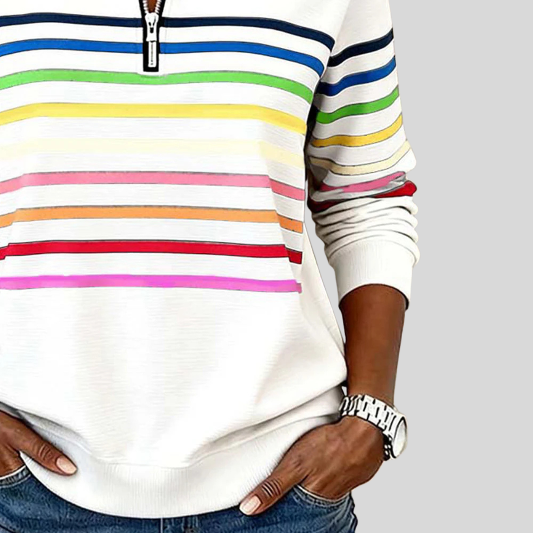 Prismette™ | Sweatshirt às riscas coloridas com fecho de 1/4