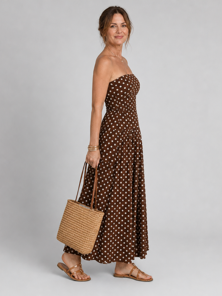 Solène | Vestido midi cai-cai às bolinhas