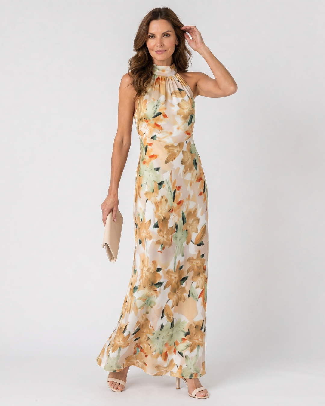 Cekel | Vestido midi com estampado botânico, costas abertas e saia fluida
