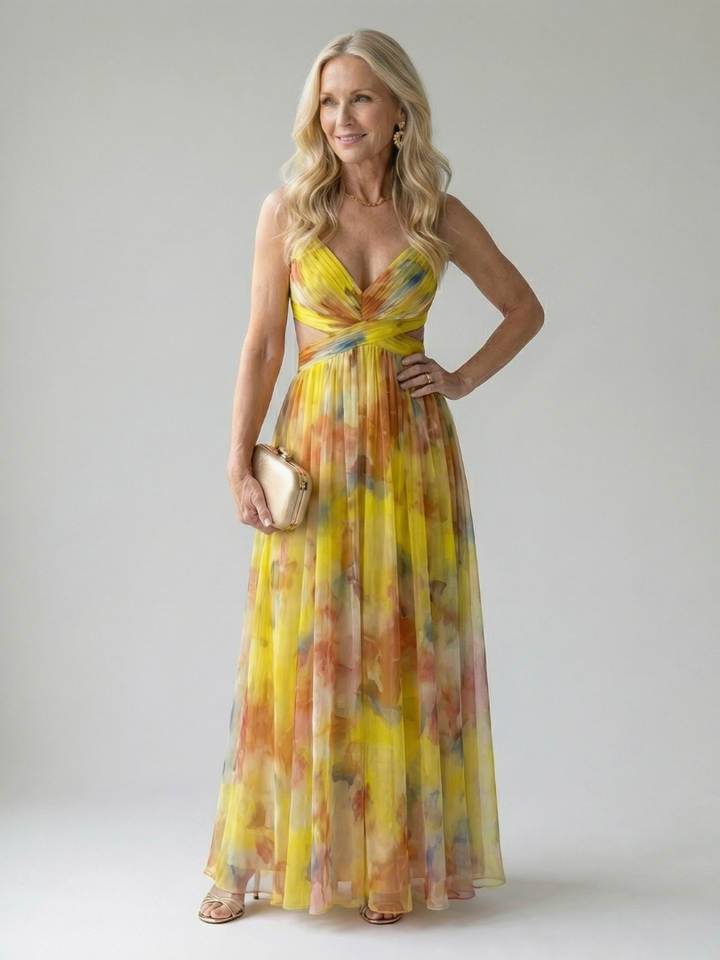 Élise | Vestido maxi envelope com degradé de cores