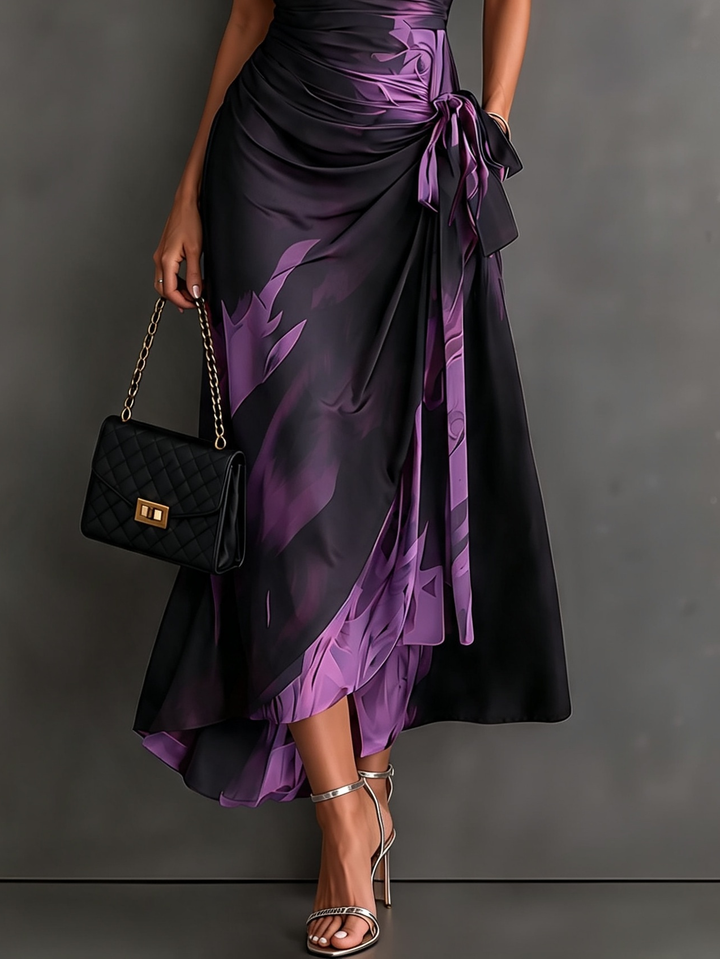 Vestido Midi Trespassado Roxo e Preto