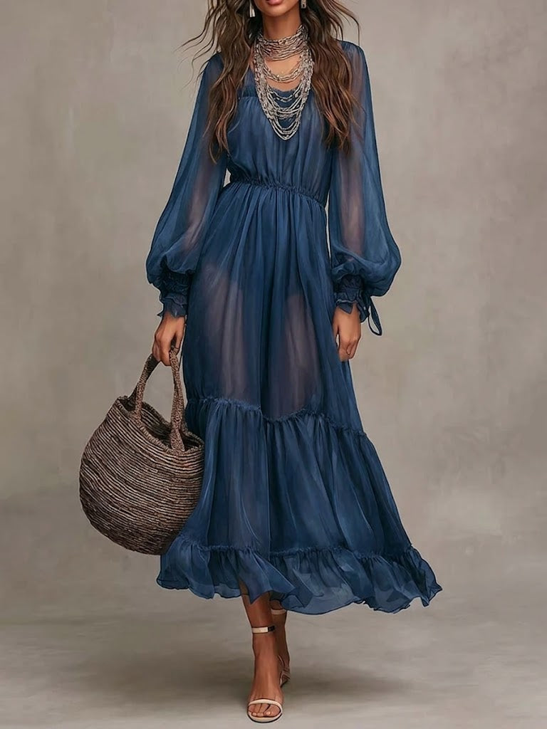 Gerda – Vestido Midi Elegante com Decote em V
