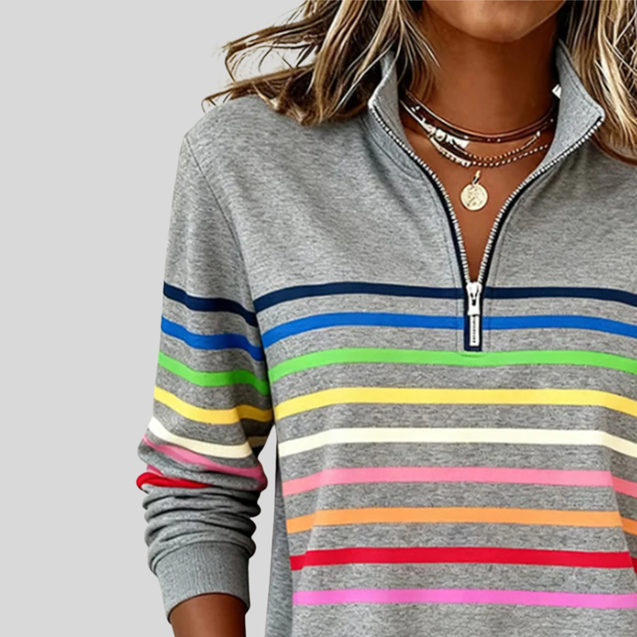 Prismette™ | Sweatshirt às riscas coloridas com fecho de 1/4