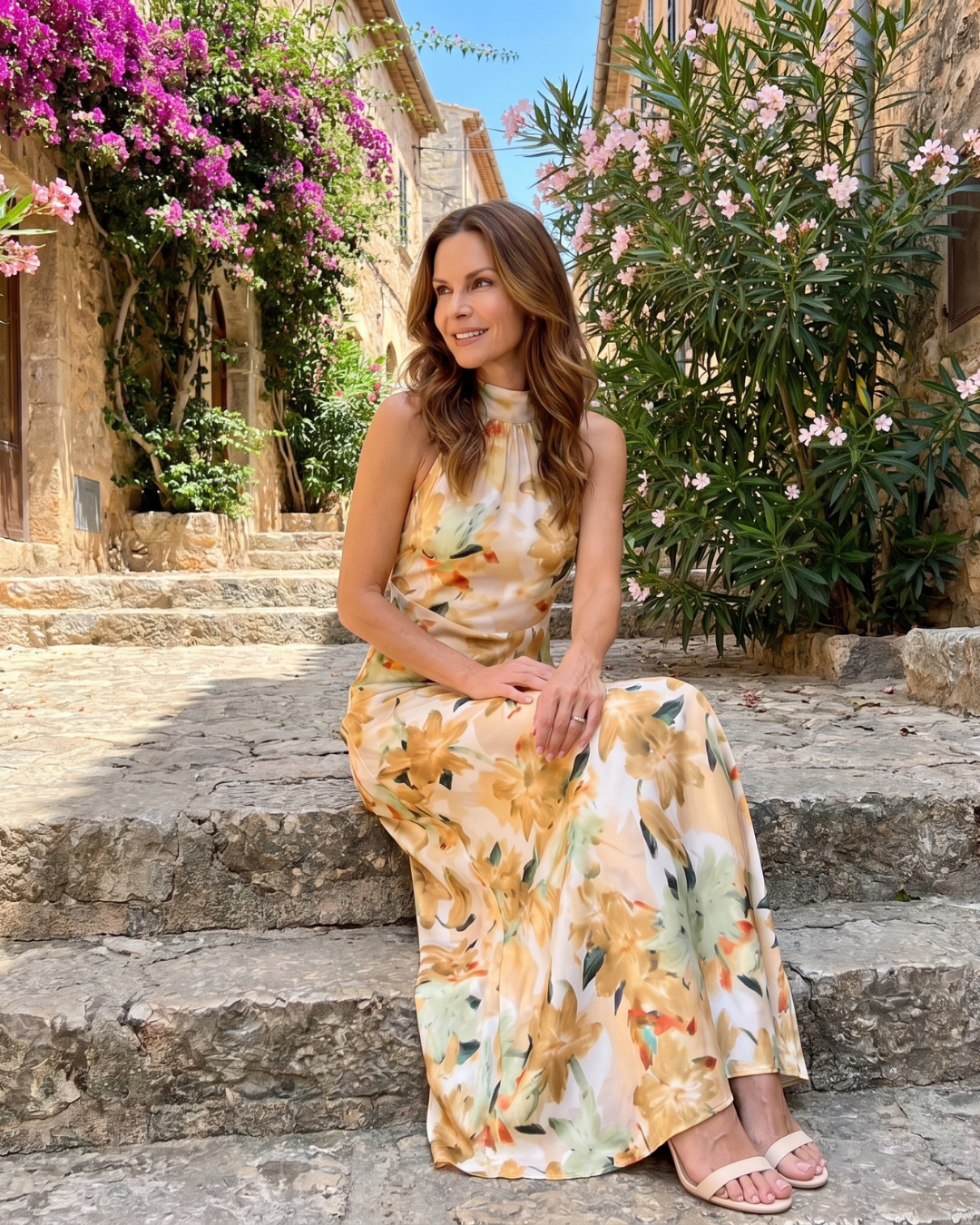 Cekel | Vestido midi com estampado botânico, costas abertas e saia fluida