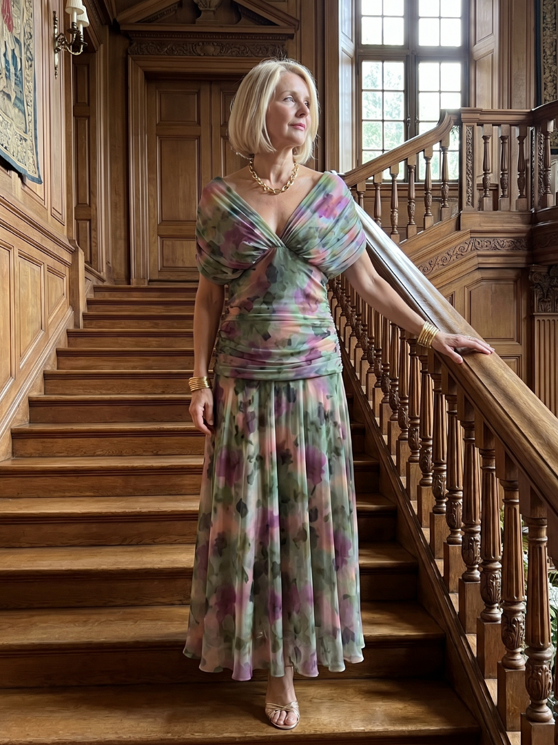 Calen | Vestido midi leve com ombros descobertos