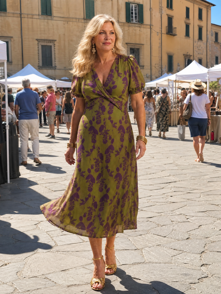 Virel | Vestido midi solto com padrão floral