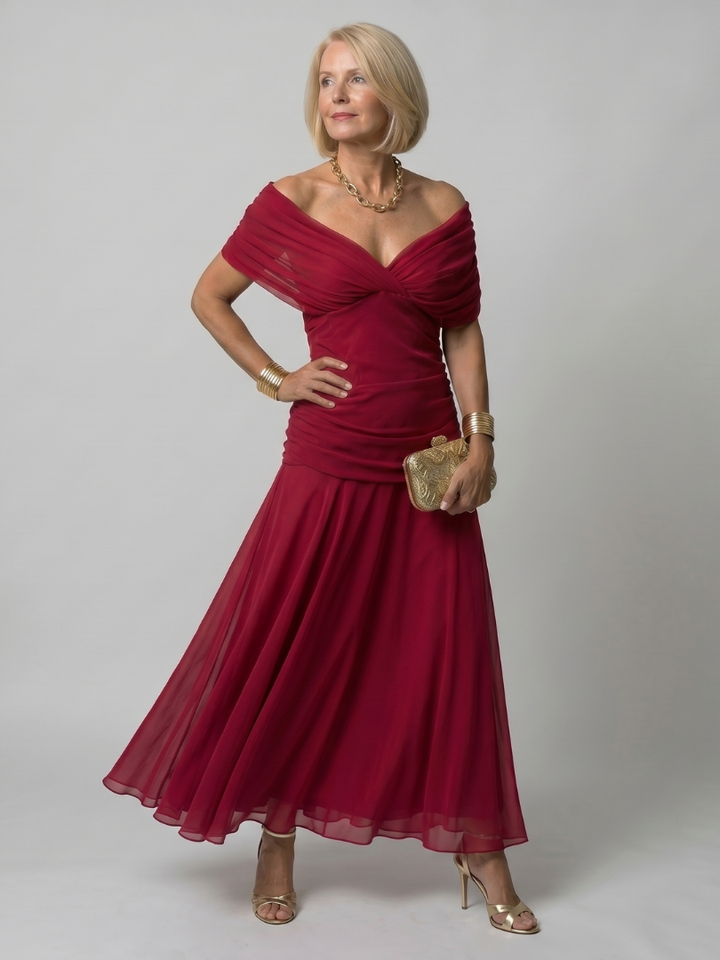 Calen | Vestido midi leve com ombros descobertos