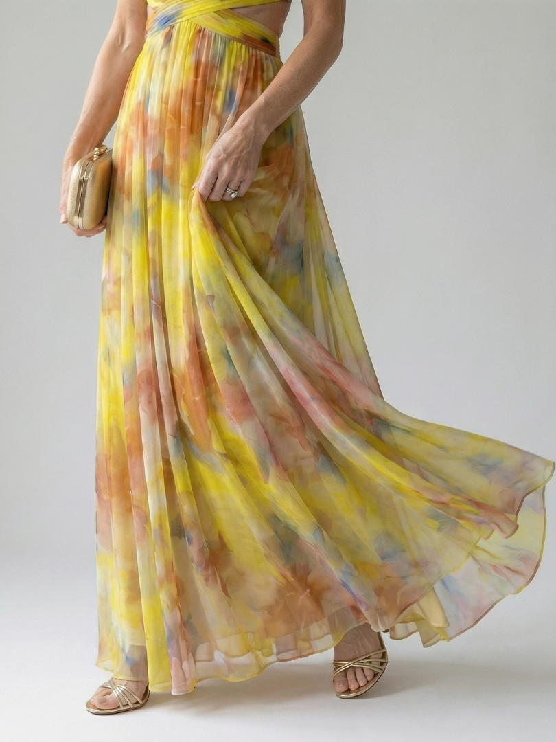 Élise | Vestido maxi envelope com degradé de cores