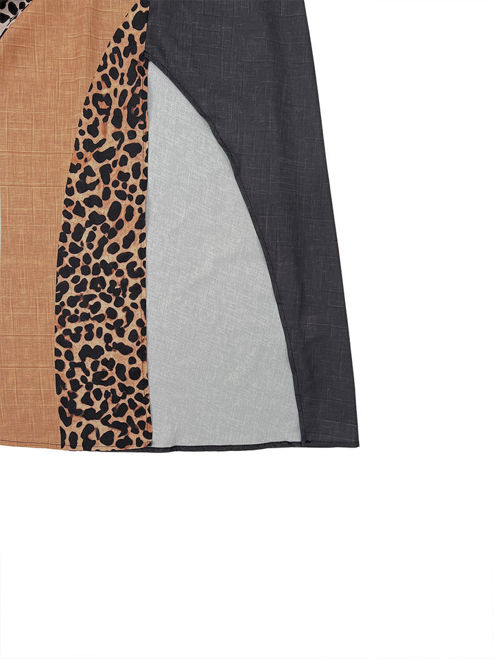 LUCIA | Vestido Maxi Frente Única com Estampado Leopardo e Painéis Assimétricos