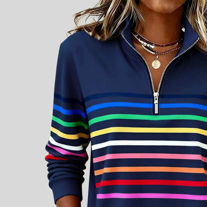 Prismette™ | Sweatshirt às riscas coloridas com fecho de 1/4