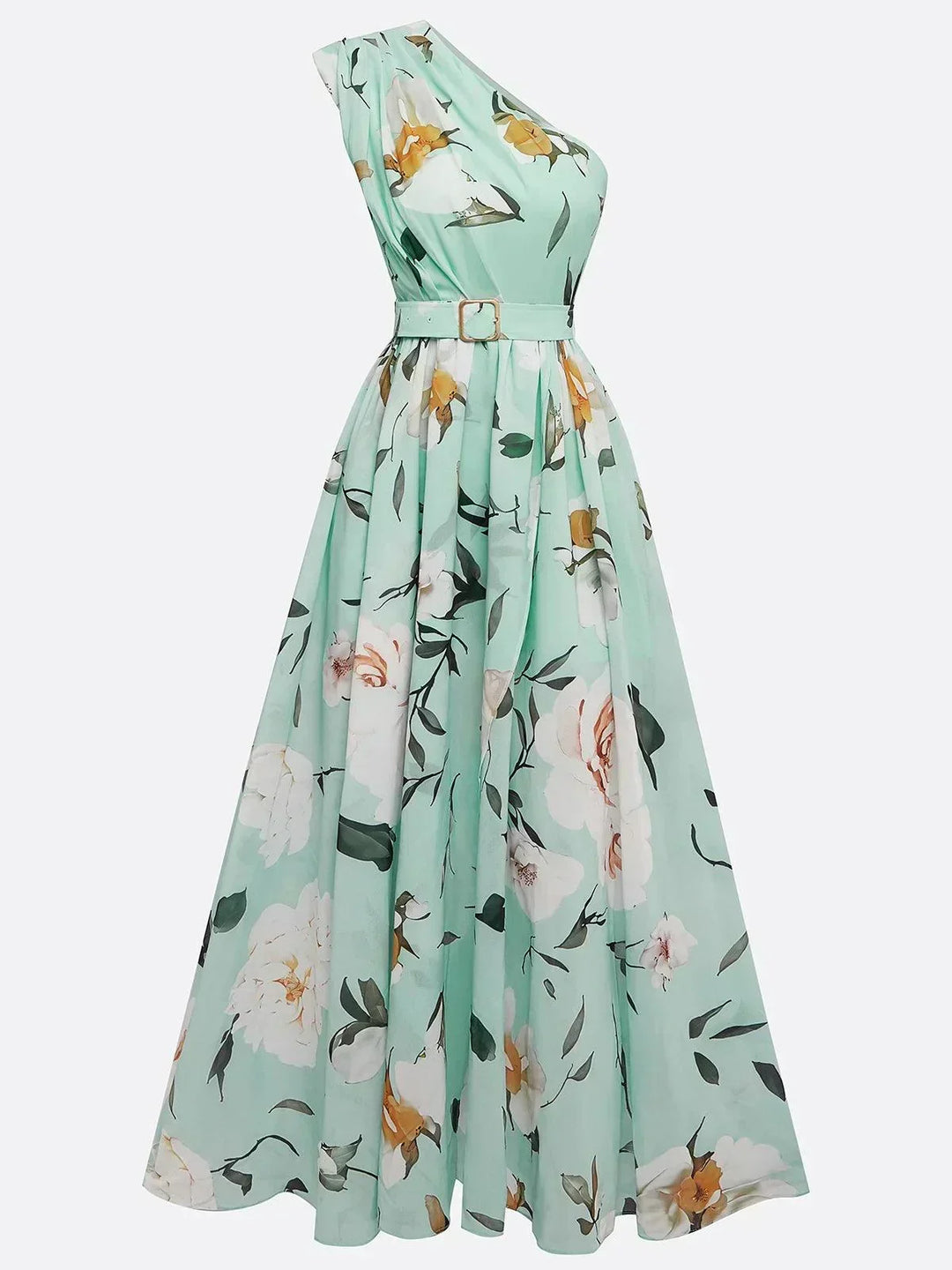Julie | Vestido Maxi de Chiffon Verde com Estampado Floral